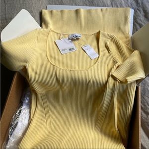 NWT Pastel yellow ribbed Ganni dress